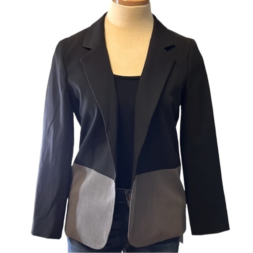 Aqua Open Front Color Block Blazer, Gray/Black, S… - image 1